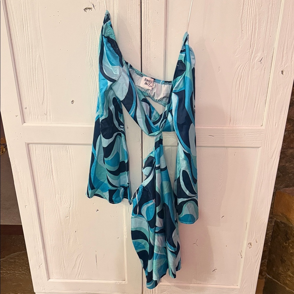 Princess Polly Teal and Navy Abstract Crop Top cutout Mini Dress
